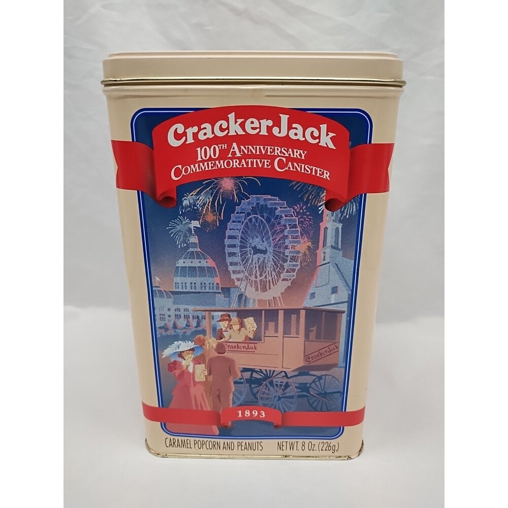 Cracker Jack 100th Anniversary Commemorative Canister Empty Tin 5" X 5" X 8"
